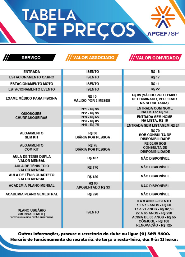 Apcef Sp Tabela De Pre Os Julho Apcef Sp