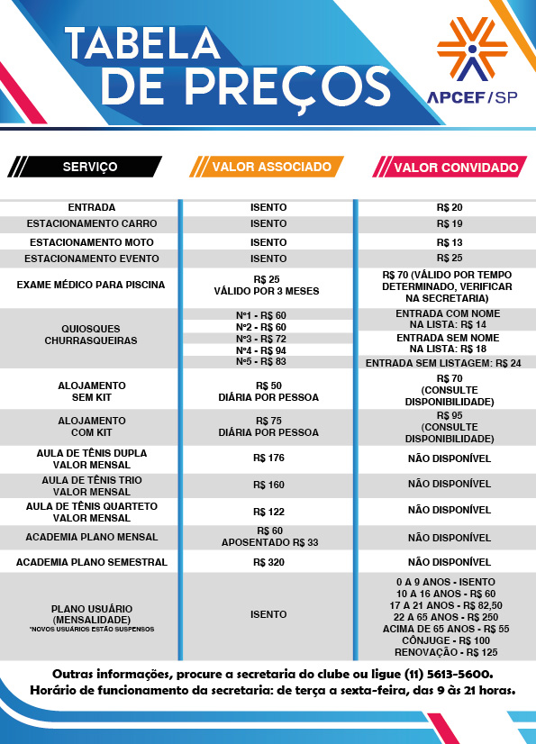 Apcef Sp Tabela De Pre Os Set Apcef Sp